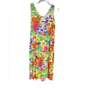 Blue Water Sz S Vibrant Tropical Hawaiin Floral Sleeveless Midi Pocket Pam Dress